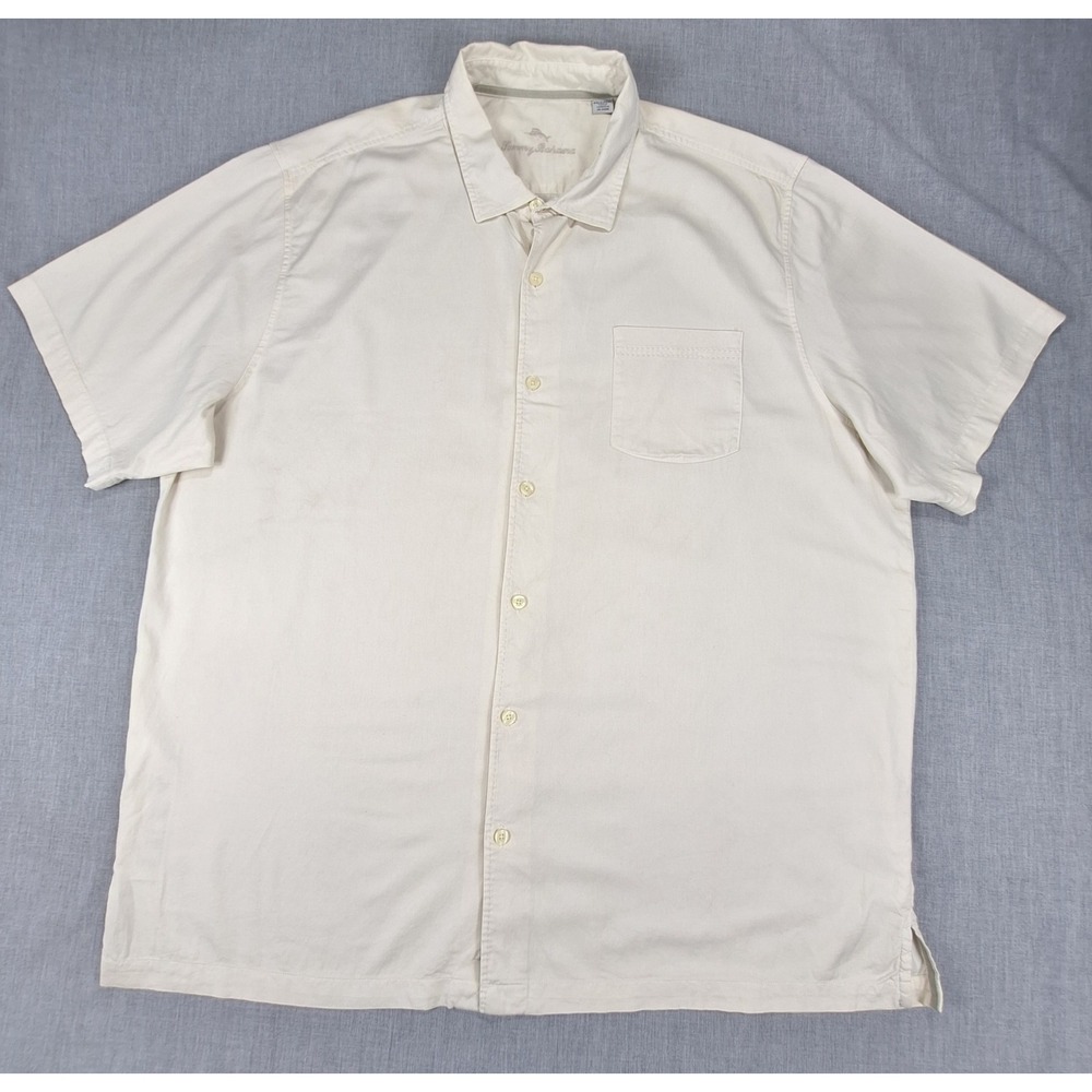 Tommy Bahama Mens 3XLT Cream Silk Cotton Short Sleeve Button Down Shirt Pocket
